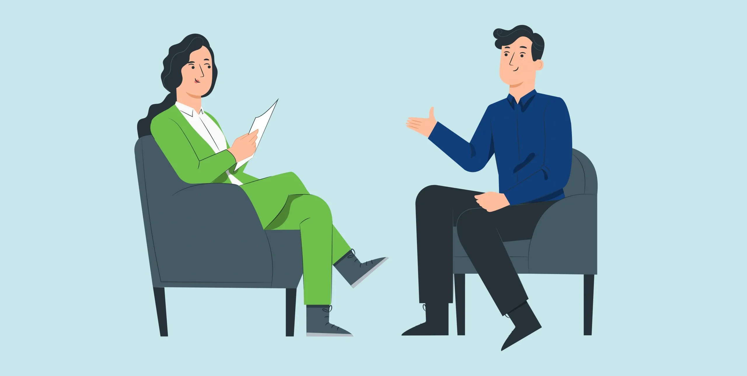 A man and a woman in a interview