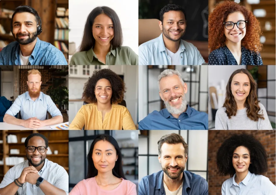 A collage of 12 persons of multiple ethnicities