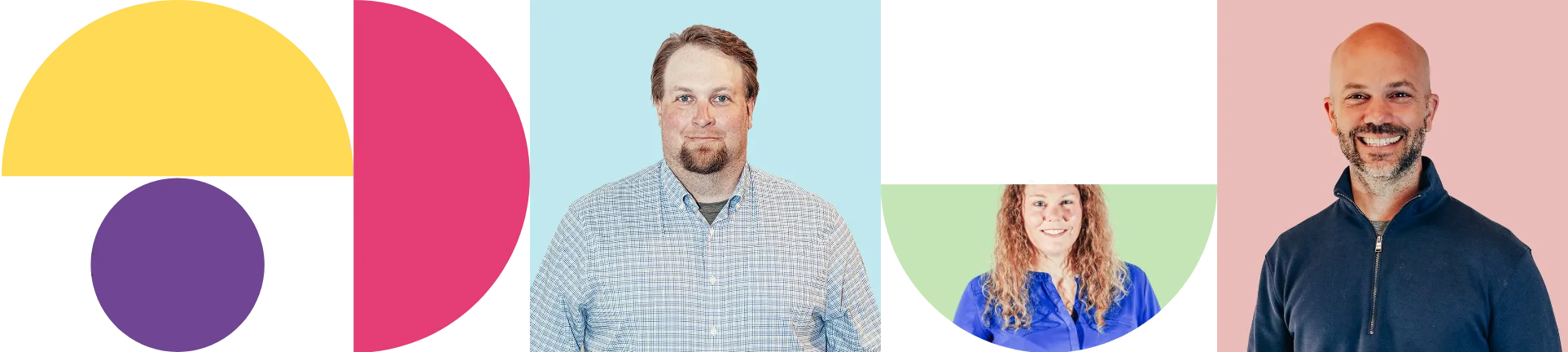 A collage of two men and a woman